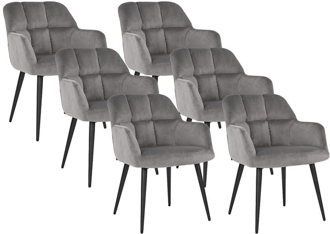 Vente-unique Set van 6 stoelen PEGA - Met armleuningen - Fluweel en metaal - Blauw
