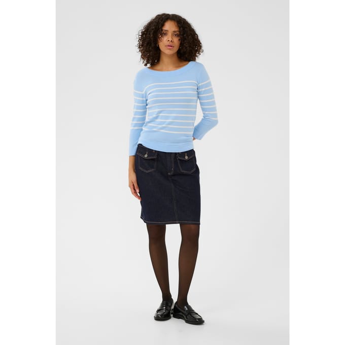 Kaffe KAlizza boatneck pullover Dames Trui - Powder Blue W. Chalk Stripe