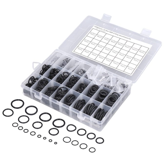 1200 stuks Nitrilrubberen afdichtingsring Diverse maten O-ringen Assortimentskit Zwart gray