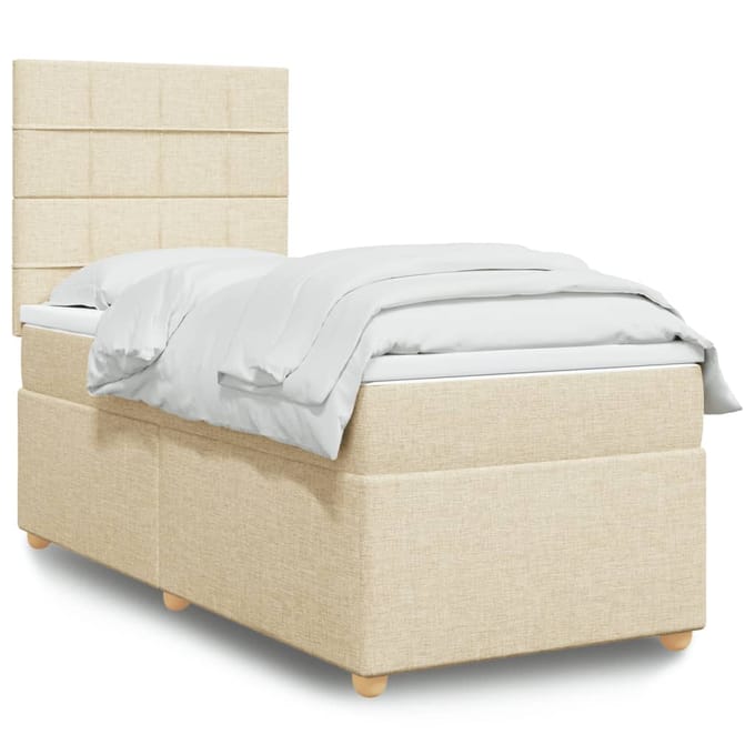 vidaXL - Boxspring - met - matras - stof - crèmekleurig - 100x200 - cm