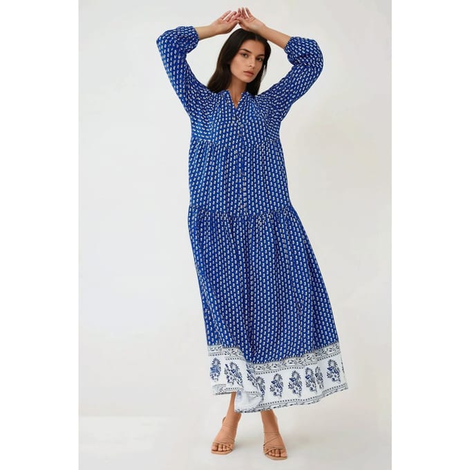 Geprinte V-hals Maxi Jurk