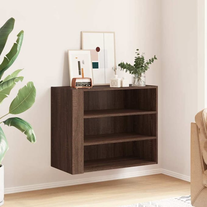 vidaXL - Wandkast - 75x35x60 - cm - bewerkt - hout - bruin - eikenkleurig