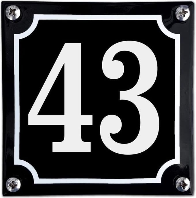 Zwart emaille huisnummer  - 43