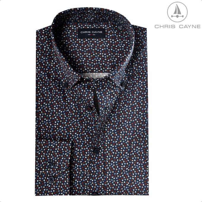 Chris Cayne overhemd lange mouw - M - navy/rood/bleu - print - borstzak