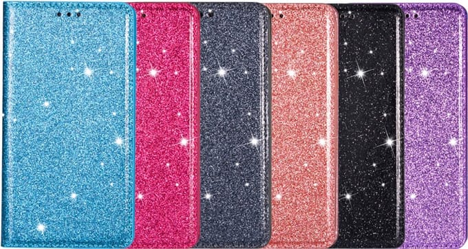 Hoesje geschikt voor iPhone 14 Pro Max - Bookcase - Pasjeshouder - Portemonnee - Glitter - TPU - Paars