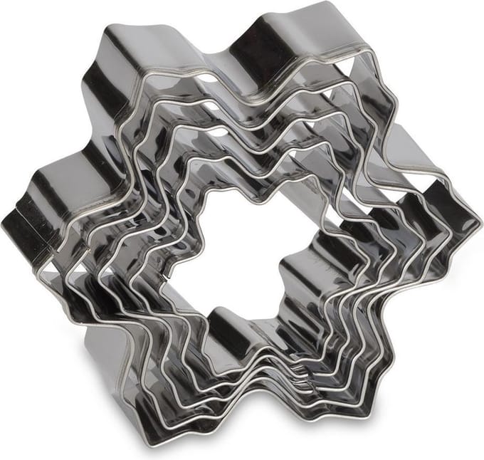 uitsteekvormen Sneeuwvlok 7,9 cm RVS zilver 5-delig