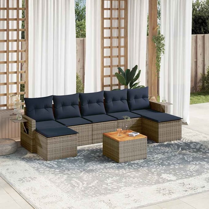 vidaXL - 8-delige - tuinbankset - met - kussens, - grijs - polyrotan