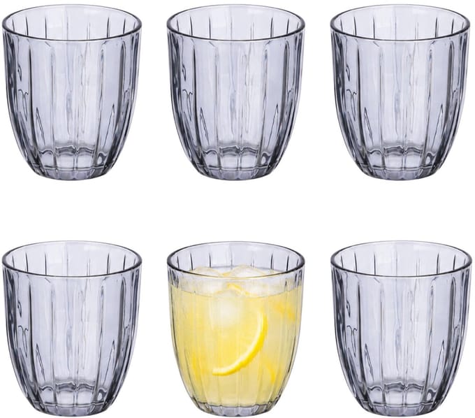 Vivalto Drinkglazen Arcade set- 6x - waterglazen - grijs transparant - glas - 300 ml