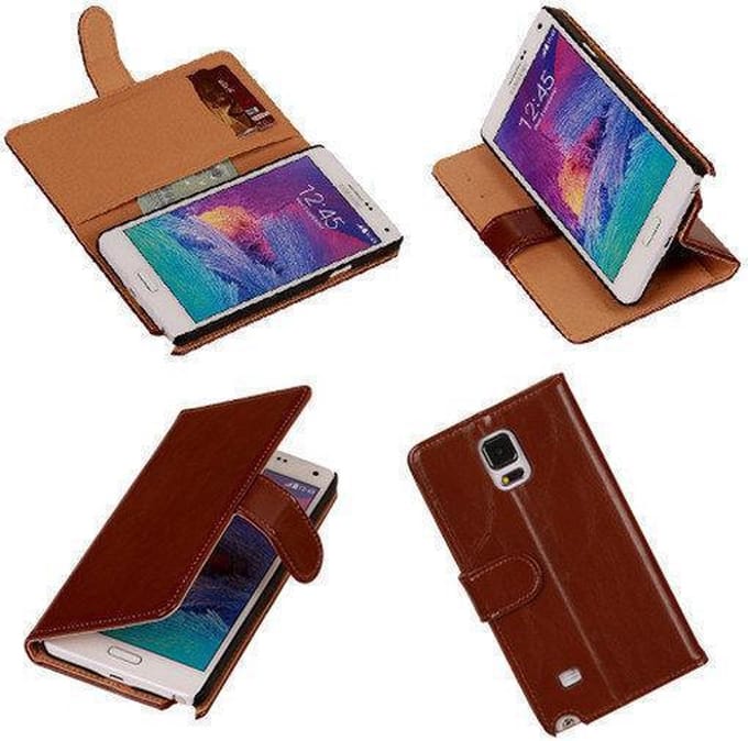 PU Leder Bruin Samsung Galaxy Note 4 Book/Wallet Case/Cover Hoesje