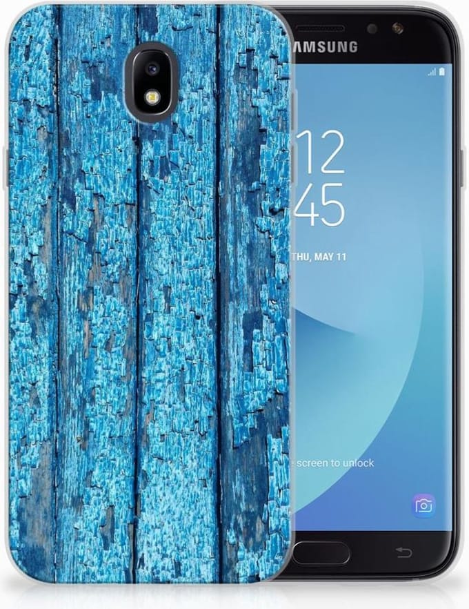 Samsung Galaxy J7 2017 | J7 Pro Bumper Hoesje Wood Blue