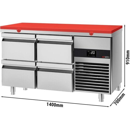 GGM Gastro Kühltisch PREMIUM - 1400x700mm - mit 4 Schubladen - inkl. Schneideplatte Rot