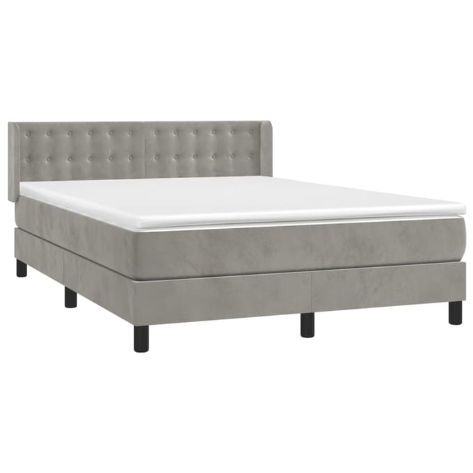 vidaXL - Boxspring - met - matras - fluweel - lichtgrijs - 140x190 - cm