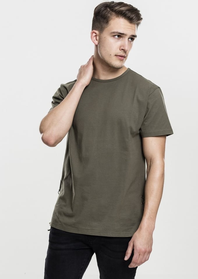 Urban Classics Heren Tshirt -S- Lace Up Long Groen