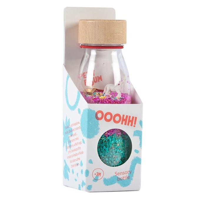 Petit Boum - Babyspeelgoed sensorische fles met geluid - Turkoois