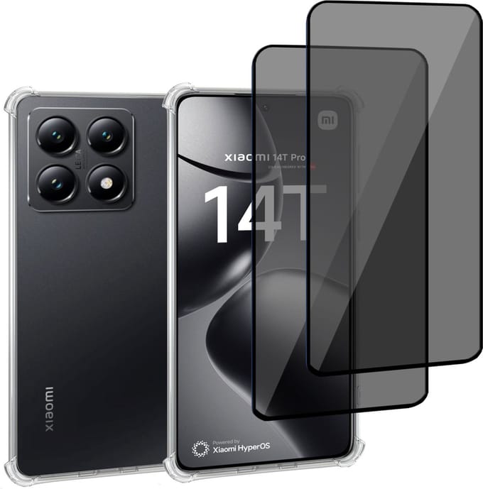 Geschikt voor Xiaomi 14T - Hoesje + 2x Screenprotector – Gehard Glas Cover + Shock Proof Case - Transparant