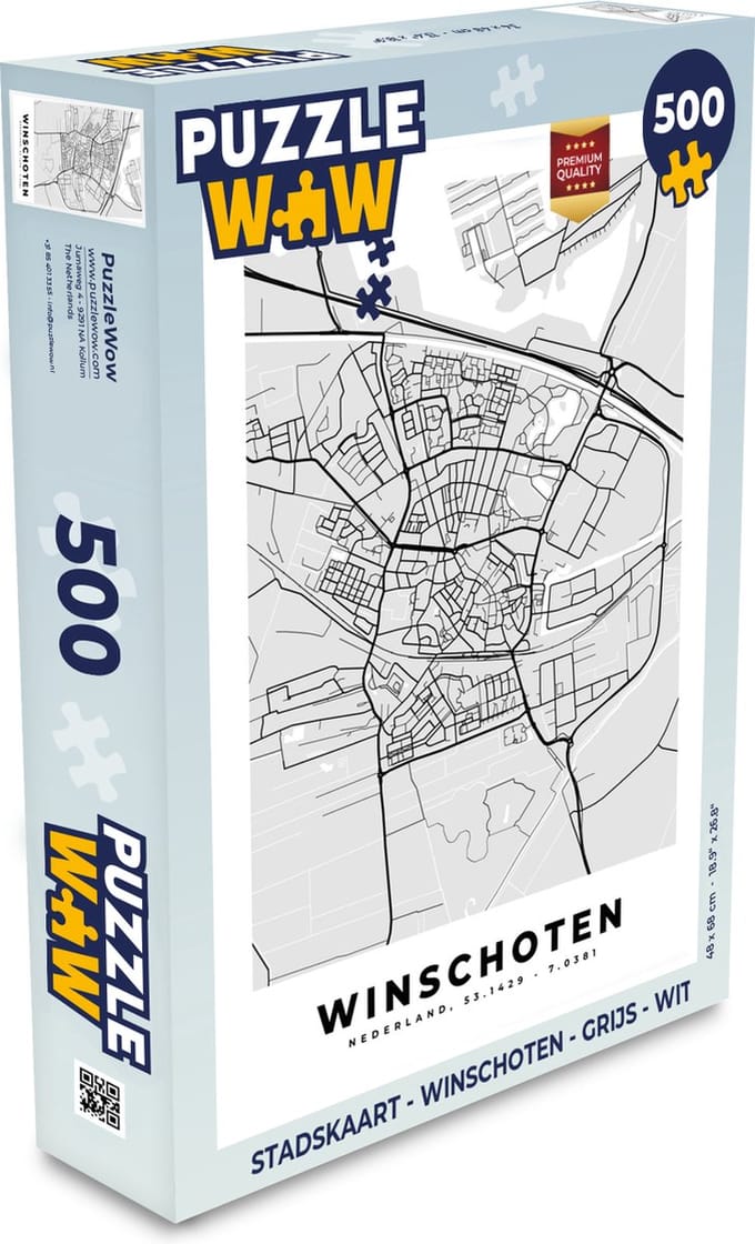 Puzzel Stadskaart - Winschoten - Grijs - Wit - Legpuzzel - Puzzel 500 stukjes - Plattegrond