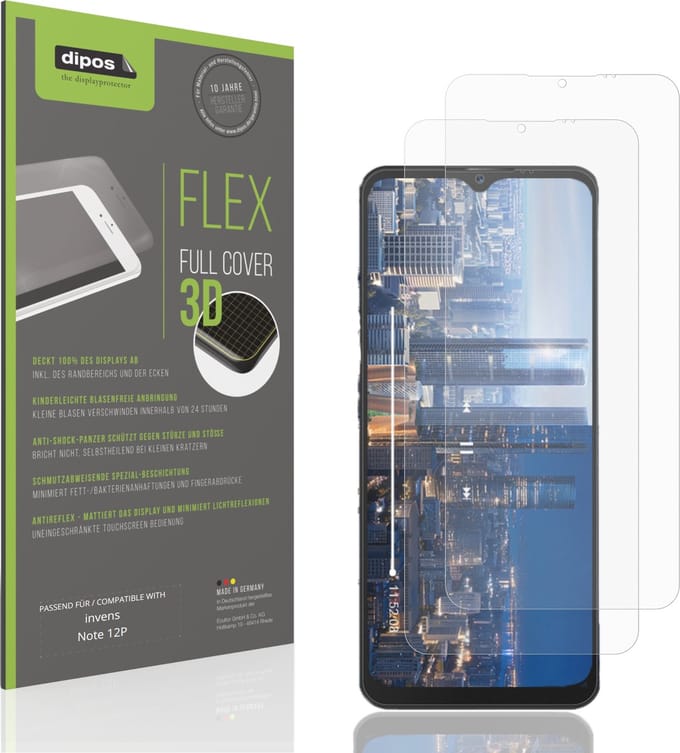 dipos FLEX – 2x Matte Screenprotector geschikt voor invens Note 12P | Volledige Schermbescherming | Case-Friendly