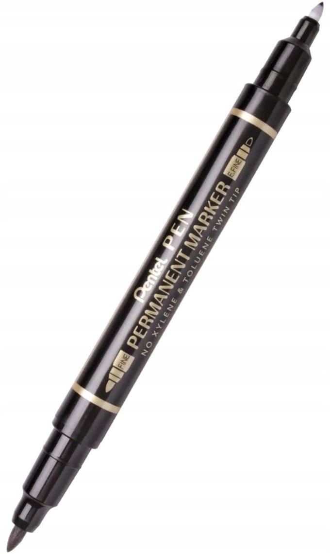 Pentel N75W Dubbelzijdige Permanent Marker, Zwart, Ronde Punt
