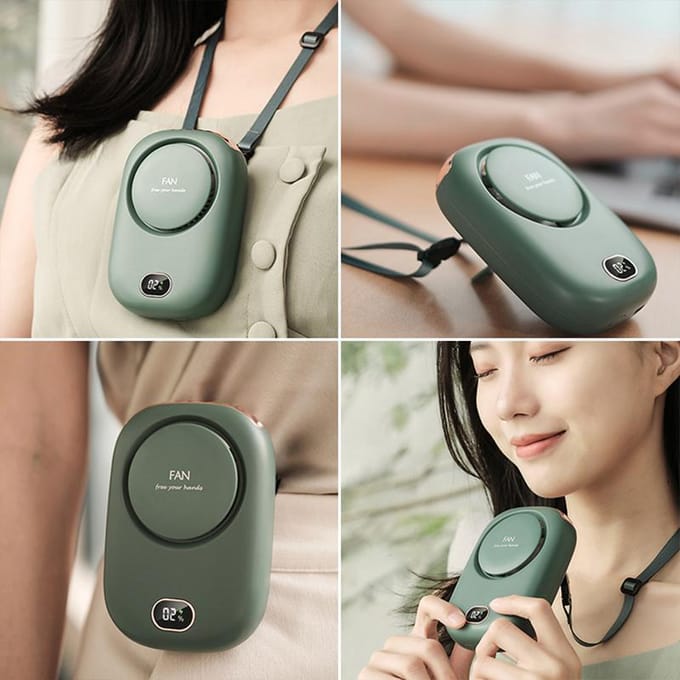 Ventilateur de cou suspendu Portable, Mini ventilateurs de refroidissement sans lame, Rechargeable par USB, pour Sports de plein air et voyages vert