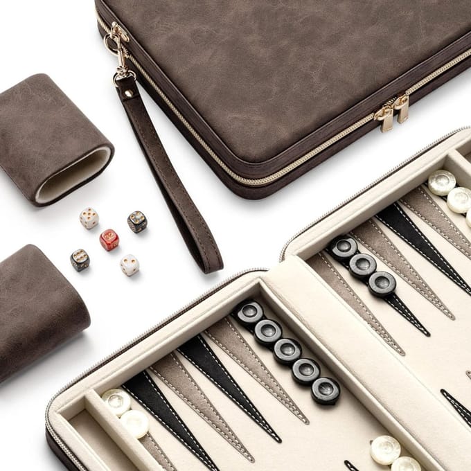 Backgammon Koffer – Lederen Bordspel – Reisspel - Bruin