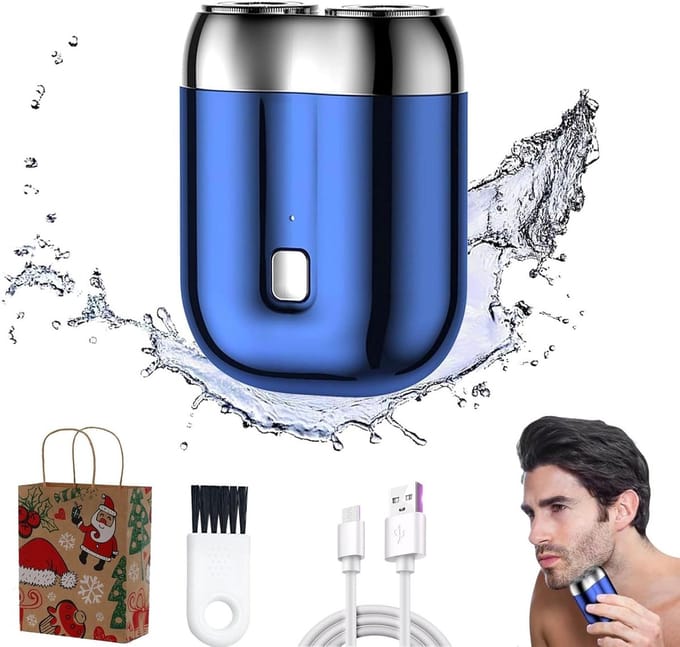 Mini Elektrisch Scheerapparaat - Draagbaar Scheerapparaat - Snel Scheren - Dubbele Precisiekoppen - Compact Formaat - Blauw