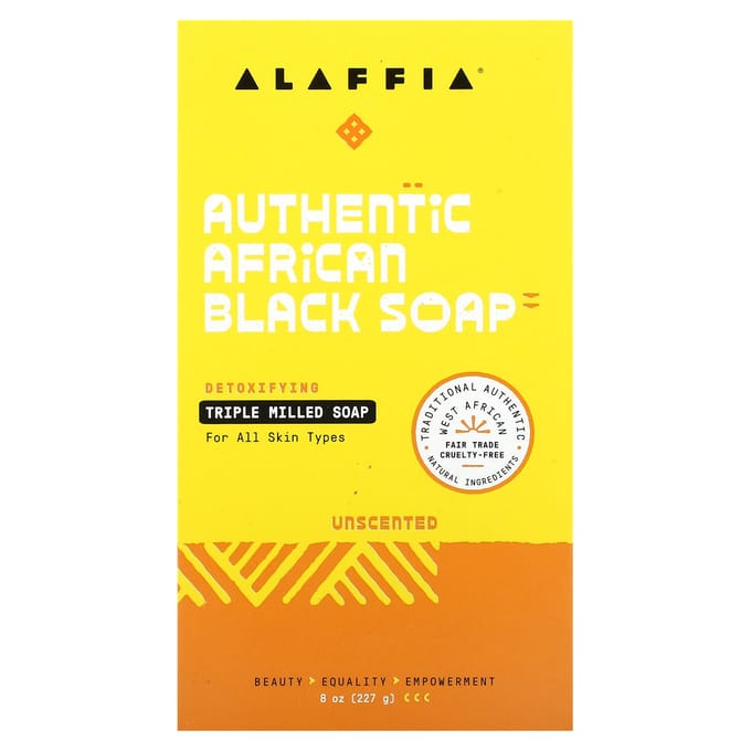 Alaffia, Véritable Savon Noir Africain, Triple Broyage, Sans Parfum, 8 oz (227g) yellow