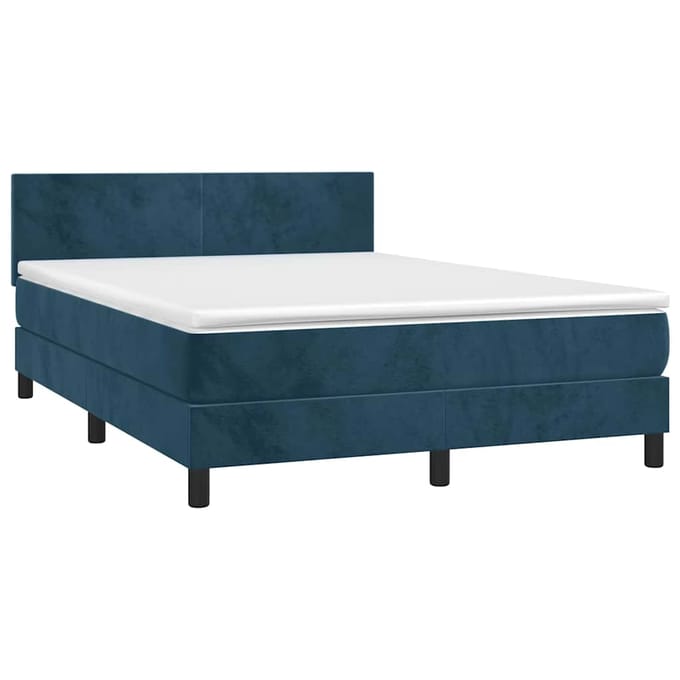 vidaXL - Boxspring - met - matras - en - LED - fluweel - donkerblauw - 140x190 - cm