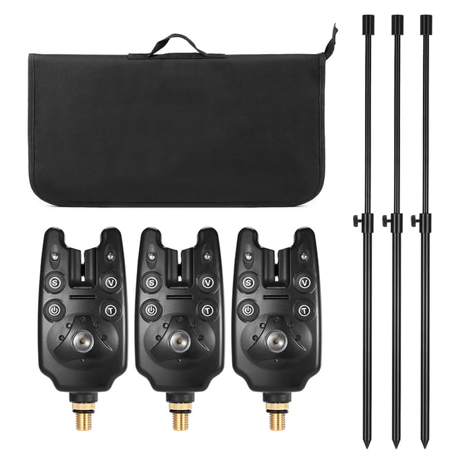 Visbeetmelders Vis Bankstick Set met Gevoerde Vistuig Tas set 1 zwart