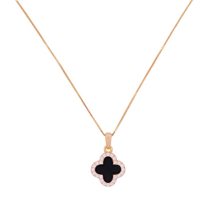 Ketting Dames Goudkleuring Klaver Vier Onyx Rose Goud Diamand