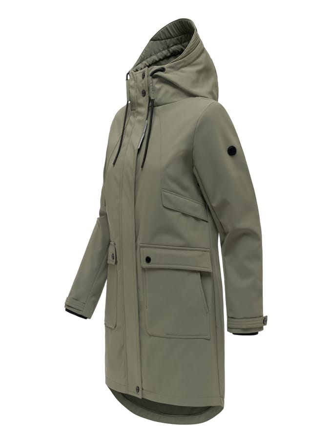 Navahoo dames softshell tussenjas Morgennebel met capuchon