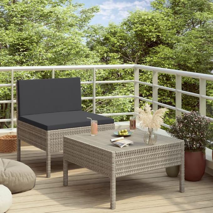 vidaXL - 2-delige - Loungeset - met - kussens - poly - rattan - grijs