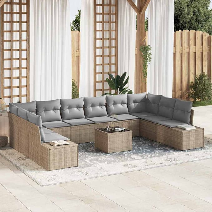 vidaXL Tuin Sofa Set 11 st Beige poly rattan