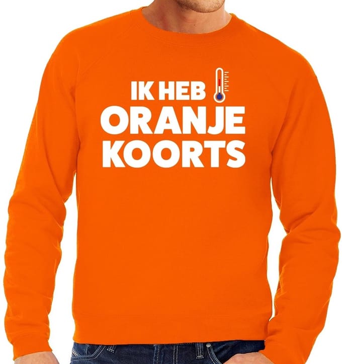 Oranje tekst sweater Ik heb Oranje koorts voor heren - Koningsdag kleding S