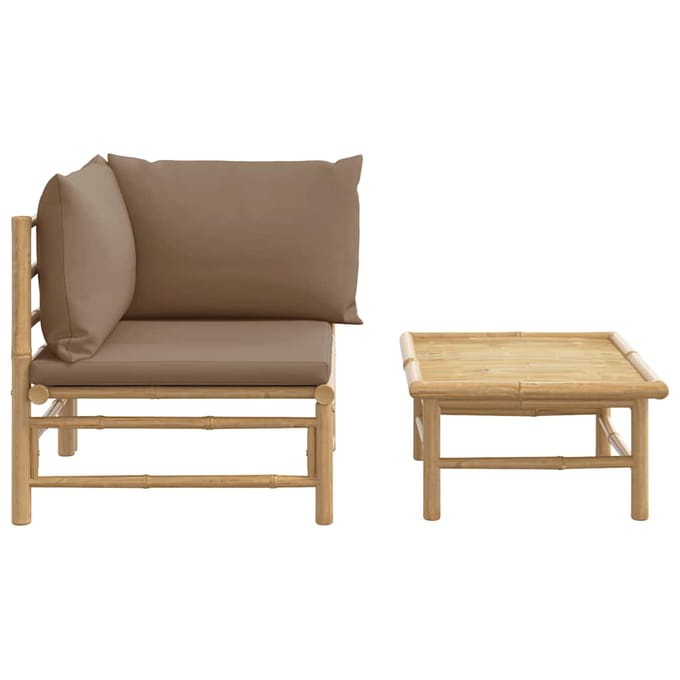 vidaXL - 2-delige - Loungeset - met - kussens - bamboe - taupe