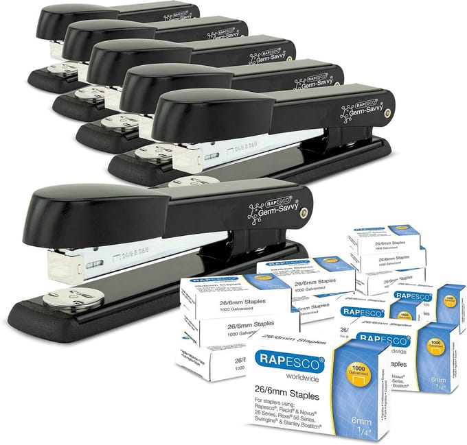 Zakelijke Pack met 6 Antibacteriële Marlin Heftangen en 12 Dozen 1000 26/6mm Nietjes