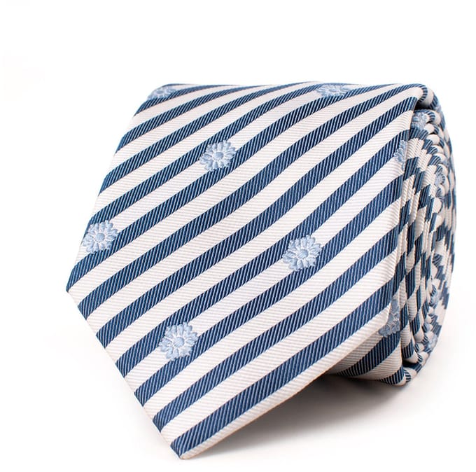 TRESANTI | GREGORIO | Silk tie with a striped and floral pattern | Blauw