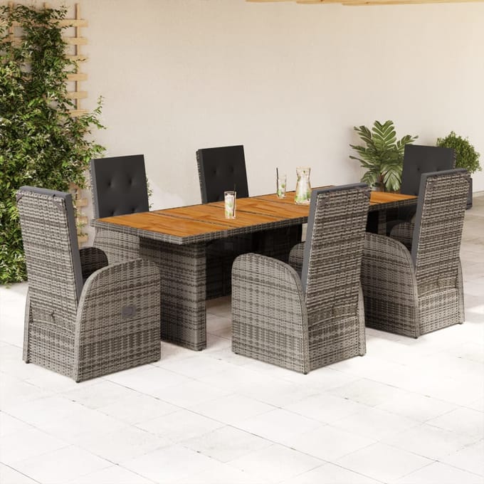 vidaXL - 7-delige - Tuinset - met - kussens - poly - rattan - grijs