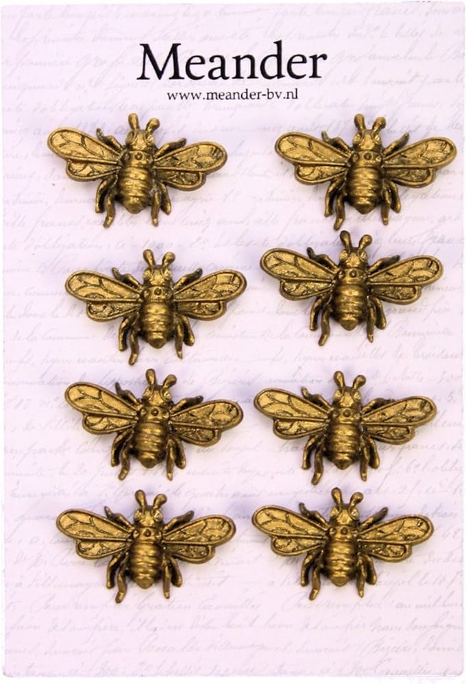 Magneetjes Bij goudkleurig (set van 8) 4,5x0,5x2,5cm