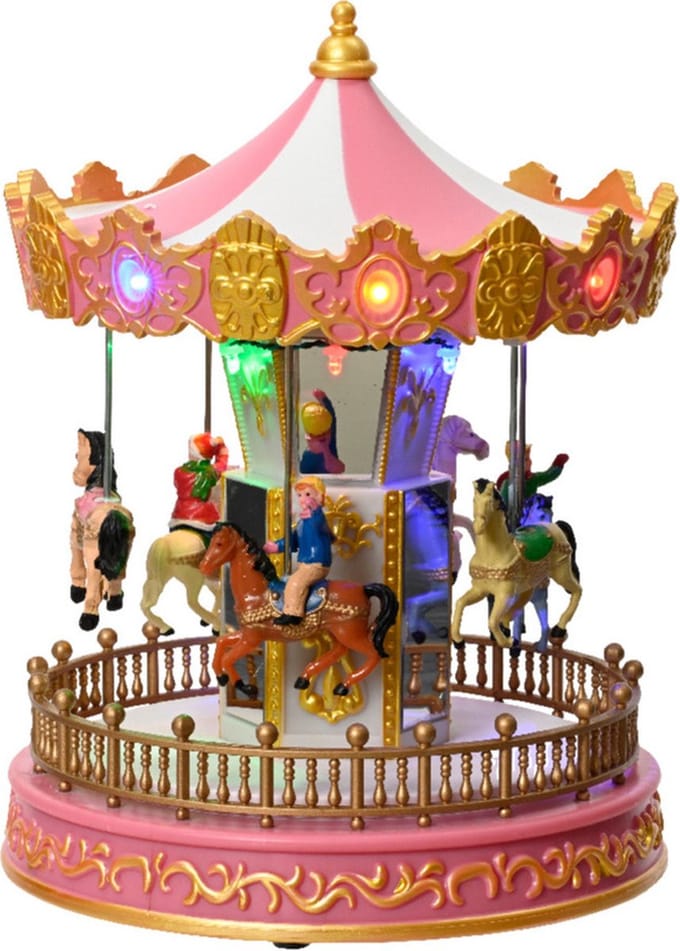 Lumineo kerstdorp draaimolen - draaiend - met verlichting - 23,5 cm - kermis kerstdorp
