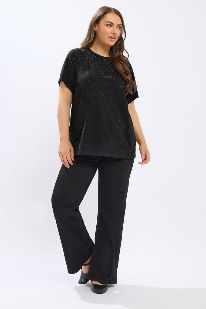Yours Zwart Tshirt Met Diamantversiering Size 42