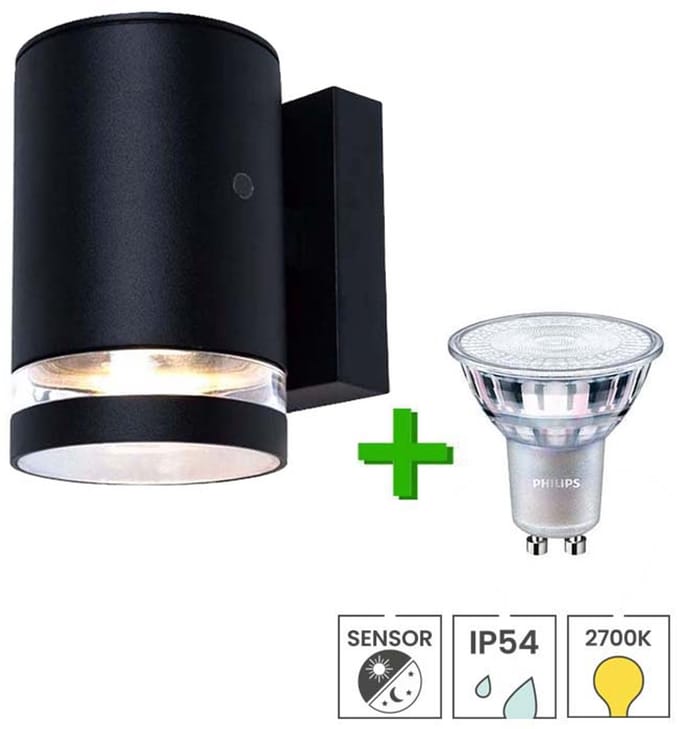 Lybardo - Buitenlamp met sensor dag en nacht - Wandlamp - LED GU10 Philips - Warmwit licht