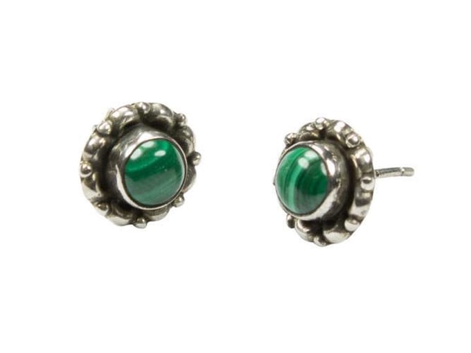 Zilveren knop oorbellen Malachiet 925 zilver