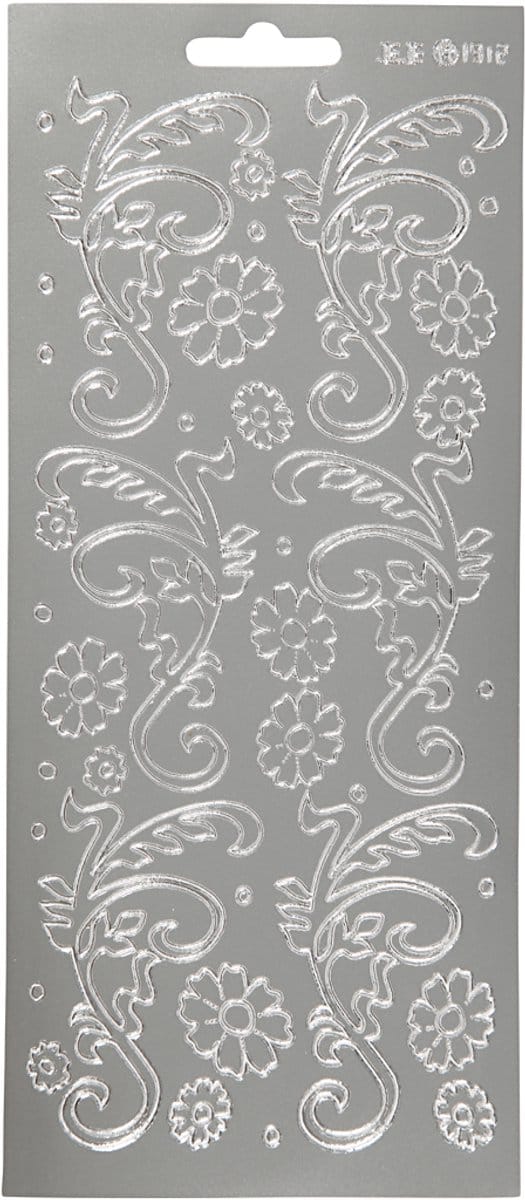 Stickers, deco bladeren, vel 10x23 cm, zilver, 1 vel