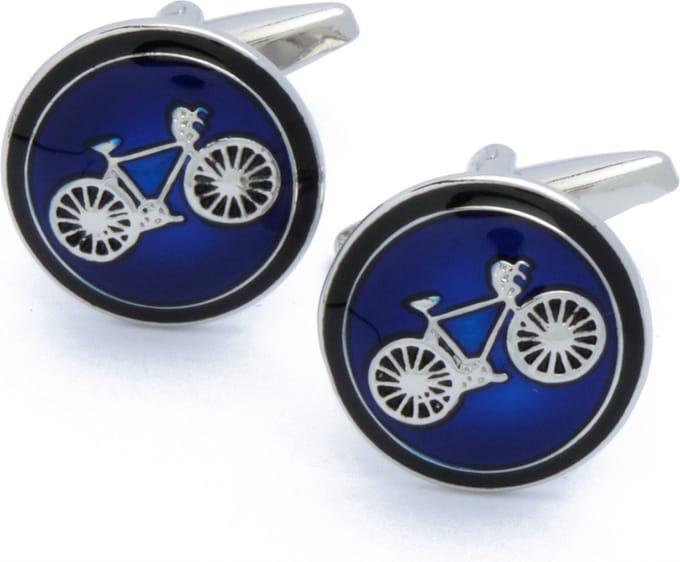 Manchetknopen - Blauw Rond met Zilveren Fiets