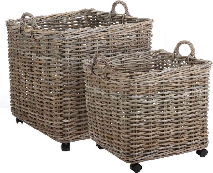 Mica Decorations Mand Marcia - 58x58x58 cm - Rotan - Grijs- Set van 2