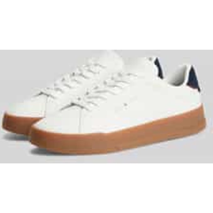 sneakers van leermix met labeldetails