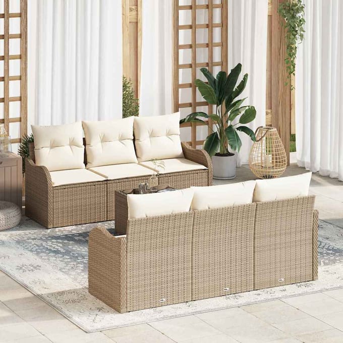 vidaXL - Tuinbank - Set - 7 - pcs - Beige - poly - rattan