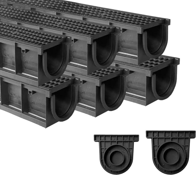 Afvoergoot Set - Drainage Systeem - Water Afvoeren - Modulair Ontwerp - 6 Meter - Zwart