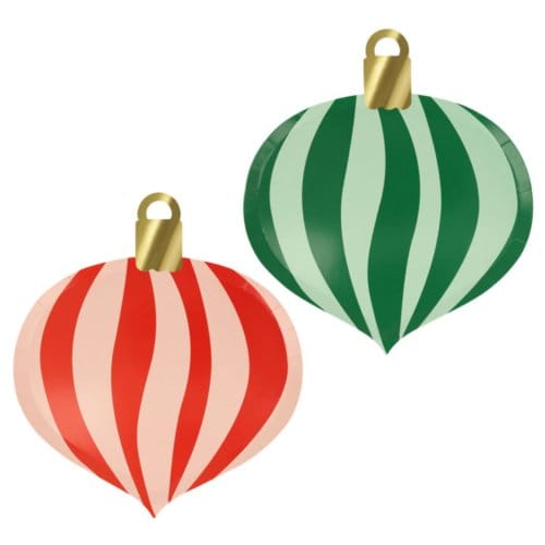 Meri meri kerst - bordjes papier groot à 8 stuks, kerstbal gestreept