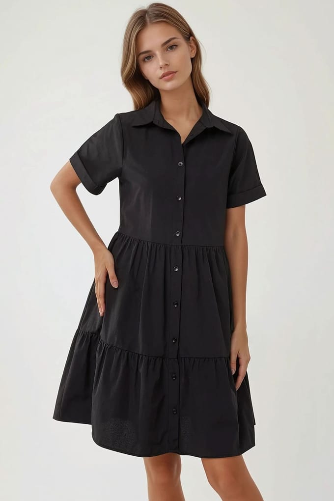 Mini A-vorm Shirtkraag Jurk met Knopen